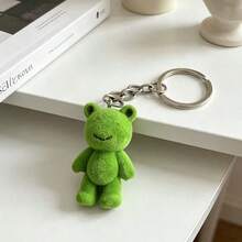 Minimalist Flocked Green Frog Flocked Keychain, Cute Smiling Cartoon Handbag Charm, Heartwarming Small Gift For Friends, Soft Flocked Frog Bear Pendant Key Chain, Aesthetic Daily Keepsake, Suitable For Cute Accessory Collectors - Multicolor - View 7