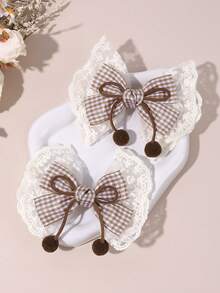2 piezas de lazos de encaje para el cabello para niñas, lazos de bola color caqui, lazos de cuadros caqui, elegantes pasadores para boda y fiesta, barrettes casuales, accesorios para el cabello de bebé. - Multicolor - Ver 6