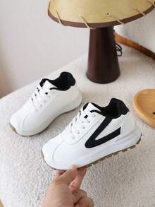 1 Pair Kids' Spring New Popular Style Versatile Casual Sports Shoes, Flat Bottom Sneakers For Girls And Boys - Beige - View 4