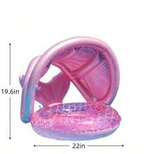 Pink Mermaid Scale Inflatable Baby Swim Ring With Sun Canopy, Children's Inflatable Swim Ring With Handle Seat, Suitable For Kids Vacation Beach Summer Toy Use - 粉色 - 查看 4