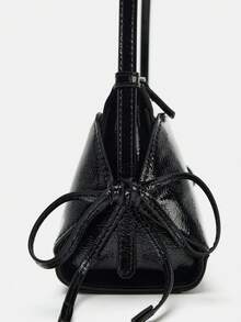 Dedoo Shoulder Bag, Bowknot Decor On Both Sides, Dual Shoulder Straps, Inner Pocket, Dual Outer Compartments, All With Magnetic Closure, Zipper Closure - Black - View 5