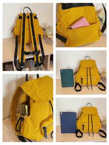 Mochila pequeña de estilo japonés popular primavera/verano 2026, color bloque fresco con solapa y cordón, bolso escolar versátil de moda para mujer, estilo universitario para estudiantes de secundaria, bachillerato y universidad, bolso de clase, bolso pequeño, versión coreana casual versátil, ligera y plegable, adecuada para uso diario - Multicolor - Ver 11
