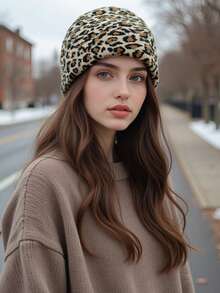 1pc Leopard Print Solid Knit Hat, Windproof, Sun Protection, UV Protection, 3D Texture, Foldable, Fashionable, Versatile, Elegant, Soft & Comfortable, Breathable, Multi-Functional, Flattering, Face-Slimming, Suitable For Beach, Outdoor, Hiking, Cycling - Multicolor - View 7