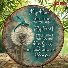 1pc 2D Flat Round Sign, "Dragonfly And Dandelion" Vintage Plaque, "My Desire Never Stops, My Soul Knows" Decorative Sign, Suitable For Bedroom Decor, Living Room Decor, Cafe Decor (Random Hole Position) - A - View 5