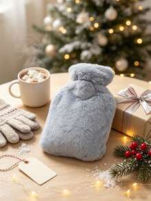 PVC Water-Filled Hot Water Bottle For Autumn And Winter, With A Plush Fabric Cover And Elastic Closure, Suitable For Filling And Flushing. - Multicolor - View 4