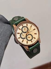 Cool Large Dial Vintage Quartz Movement Fashionable Unisex Couple Watch, 1pc - Army Green - View 6
