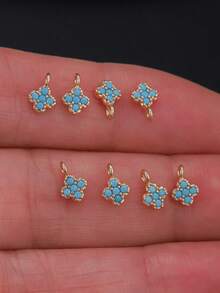 8pcs Mini Four-Leaf Clover Micro-Inlaid Colorful Zirconia Charms DIY Piercing Earrings, Bracelets, Anklets, Waist Chain Accessories, Best Handmade DIY Gift - Multicolor - View 8
