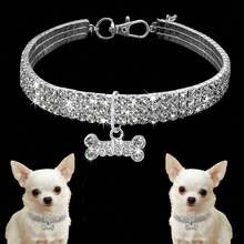 1pc Pet Collar, White Necklace, Suitable For Cats And Dogs, Decorated With Bone Pattern, Suitable For All Seasons - Silver - View 3