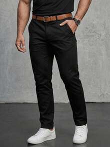 DAZY Summer Lightweight Cargo Pants, Men's Solid Color Commuter Casual Straight Leg Long Pants, Belt Not Included - Black - View 6