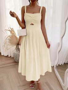 Women's Summer Textured Spaghetti Strap Dress - Apricot - View 4