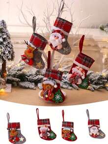 1pc Christmas Stocking Long Sock Burlap Tableware Holder Tableware Bag Santa Claus Snowman Reindeer Christmas Long Pants Christmas Party Table Decoration Fireplace Christmas Tree Hanging Decoration Home Decor - Multicolor - View 6