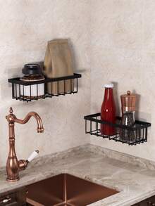 Scaffale da parete per spezie e prodotti da cucina con installazione senza foratura. Adatto per organizzare utensili da cucina, articoli da bagno, barattoli di spezie, prodotti per la cura della pelle e altro; può essere appeso in cucina, bagno, dietro le porte o nell'ingresso. - nero - Visualizzare 3