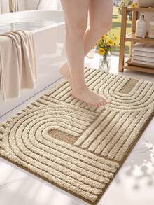 DAJIANG 1pc Vintage Geometric Line Pattern Bathroom Mat, TPR Backing Non-Slip, Suitable For Kitchen, Outdoor, Indoor, Hallway, Bedroom, Living Room, Bedside, Machine Washable Easy To Clean, Bedroom Bathroom Decor Rug - Multicolor - View 4