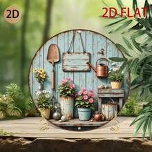 2D Flat - Vintage Metal Design Round Floral Garden Artwork, Perfect For Rustic Style Wall Decor, Ideal For Enhancing Home, Yard, Dining Space Or Cafe Atmosphere (Random Hole Placement) - A - View 4