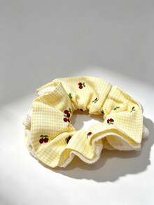 1pc Plaid Cherry Print Scrunchie, Fabric Elastic Hair Tie, Sweet Women's Daily Hair Accessory - Multicolor - View 4