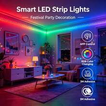 98.4英尺 2卷 RGB 變色 LED 燈條,APP 與遙控控制,音樂同步,可調光,可裁剪,USB 接口 LED 燈條,適用於臥室、遊戲室、電視和家居裝飾,萬聖節裝飾 - 黑色遙控 - 查看 6