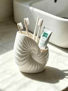 1pc Seashell Toothbrush Holder, Toothpaste Storage Rack, Plastic Organizer, Creative Minimalist, 3-Compartment Design, Suitable For Bathroom Sink Storage, Countertop Toothpaste And Razor Storage, Home Toiletries Organization, Wedding Season Graduation Season Back To School Season Gift, Dorm Storage, Decorative Ornament, Home Decor - Multiple Styles - View 3