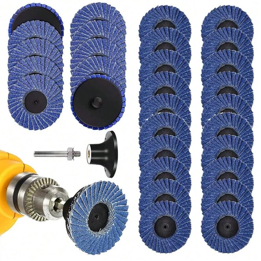 30-teiliges Set aus 2-Zoll-Schleifscheiben mit 6-mm-Runddorn, 40/60/80 Körnung Zirkonoxid-Aluminiumoxid-Schleifscheiben zum Schleifen und Polieren von Metall, Holz, PVC und Stein - A - Übersicht 1
