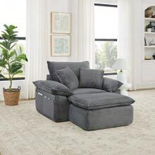 Boneless Couch With Sleeping Function – Cloud Couch Soft Upholstered, Single Seat Floor Sofa No Assembly Required With Footrest - Light Gray - View 4