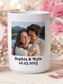 1pc Personalized Photo Mug, Customized Coffee Cup, Personalized Water Bottle, Customized Photo Mug, Personalized Photo, Mom Photo Mug, Mug With Photo And Text, Personalized Photo Coffee Cup, Photo Mug, Customized Name Mug, Perfect Gift For Friends And Family, Suitable For Any Special Occasion, Valentine's Day Gift, Gift For Her, Gift For Him - White - View 4