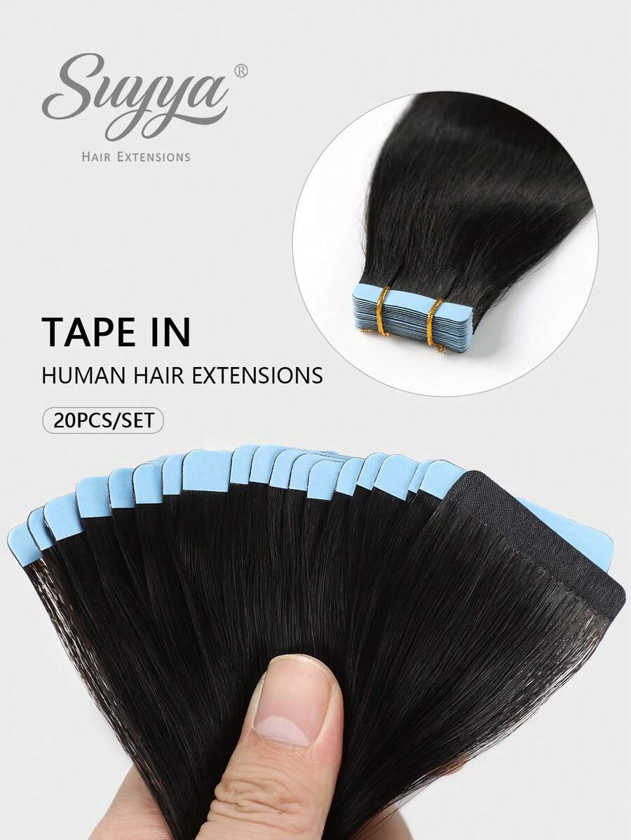 SUYYA Seamless Skin Weft Adhesive Glue Tape In 100% Rambut Manusia Asli Remy Balayage Lurus Ekstensi Rambut Berkualitas Salon Untuk Wanita - S1B - View 1