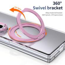 VIETAO 360°旋轉隱形支架透明材質手機殼，適用於 Galaxy Z Fold 8 Ultra 7 6 5 4 Fold7，附強化玻璃螢幕保護貼 - 粉色 - 查看 2