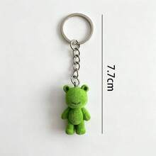 Minimalist Flocked Green Frog Flocked Keychain, Cute Smiling Cartoon Handbag Charm, Heartwarming Small Gift For Friends, Soft Flocked Frog Bear Pendant Key Chain, Aesthetic Daily Keepsake, Suitable For Cute Accessory Collectors - Multicolor - View 2