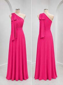 Long Dress For Bridesmaid Wedding Graduation Light Party - Hot Pink - View 3