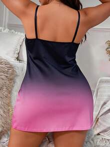Camisole de nuit sexy en dentelle grande taille, design imprimé unique, convient pour le printemps et l'été, robe camisole grande taille à col en V avec fente latérale à l'ourlet - Multicolore - Voir 2