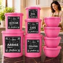 Kit Vasilhas Organizador de Cozinha Potes Mantimentos + Potes Redondos Multiuso - Visão 3