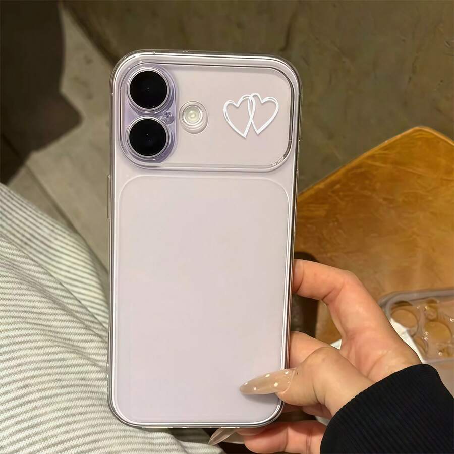 1 buah Casing Ponsel Minimalis Motif Dua Hati Kecil Lucu dengan Jendela Besar, Premium Transparan, Perlindungan Penuh TPU, Anti-Jatuh, Cocok untuk iPhone 17 16 15 14 13 12 11 Pro Max/Plus, Pelindung Anti-Sidik Jari - Clear - View 1