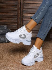 Hidkat Women's Chunky Sneakers 2025 Spring/Autumn New Thick Sole Platform Non-Slip Casual Shoes Versatile Outdoor Running Sports Shoes - 780 Grey - View 4