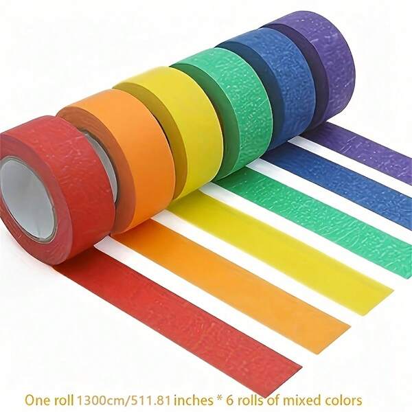 Juego de 6 piezas de cinta adhesiva texturizada de colores - Removible sin residuos - Cinta artística multifuncional - Adecuada para pintura, manualidades, trabajos escolares, álbumes de recortes, decoración