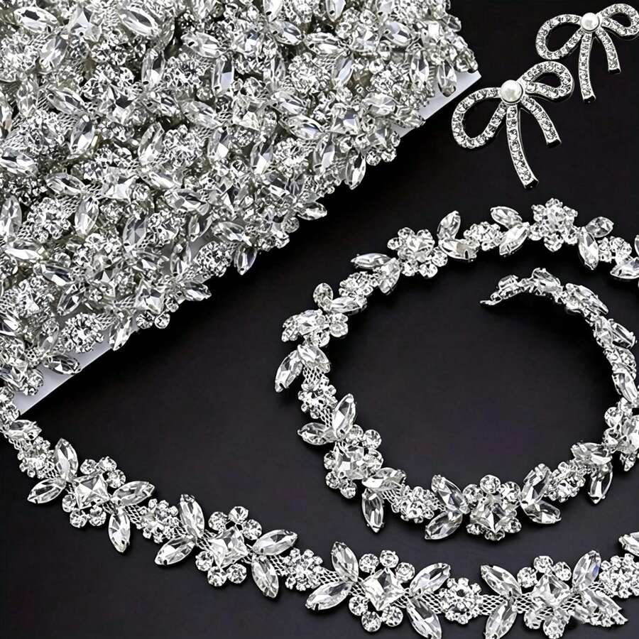 1pc Rhinestone Sewing Craft Chain DIY, Elegant Minimalist Body Chain, Rhinestone Decorated Chain, Claw Chain, Crystal Rhinestone Chain, Shiny DIY Trim, Clothing Decoration Diamond Shoulder Strap Adjustable Crystal Shoulder Chain Accessory - Multiple Styles - View 1