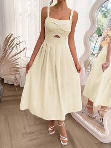 Women's Summer Textured Spaghetti Strap Dress - Apricot - View 1