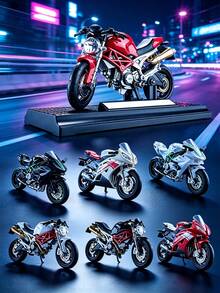 1pc 1:18 Diecast Alloy Racing Motorcycle Model With Base, Mini Simulation Sport Racing Bike Desktop Ornament, Collectible Toy Gift For Motorcycle Enthusiast - Black - View 2