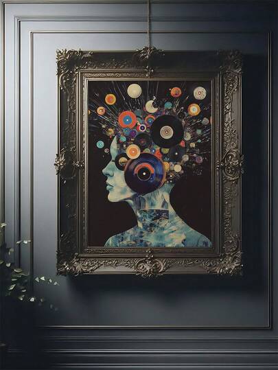 1pc Retro Vinyl Record Store Wall Art, Vintage Music Album Poster, Vintage Collage Man In Suit DJ Pop Art, Bedroom Decor,LivingRoom Decor,Dorm Decor,Wall Arts,Wall Decor,Home Decor,Room Decor, Canvas Wall Art, Posters,Optional Frame
