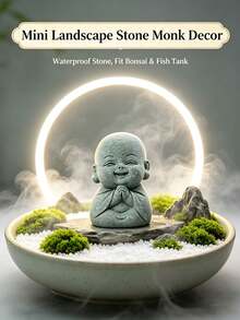 Mini Figura de Monge Buda, Decoração de Mesa Zen, Artesanato em Arenito, Pet de Chá Chinês, Decoração Oriental para Casa, Pequena Estátua para Alívio do Estresse, Presente Espiritual, Decoração de Paisagem Micro Bonsai, Pet de Chá Monge Esculpido em Pedra Zen - 1 peça - Visão 4