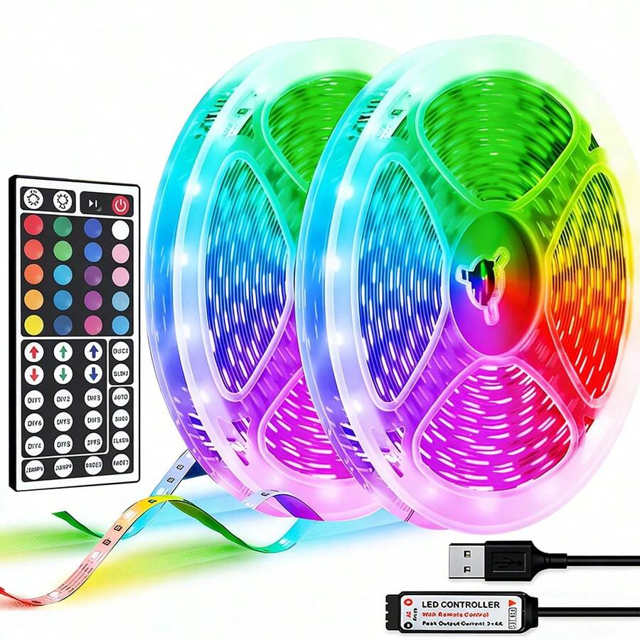 GHUSTAR RGB LED Strip Lights With 44-Key Remote Control, Adjustable Color & Brightness, Cuttable Length, Easy Installation, Suitable For Home Decor, Holiday Ambience, Party Decoration, Accent Wall, Halloween, And Makes A Great Gift