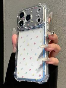 Cute Colorful Dopamine Heart Pattern Transparent Phone Case, Air Cushion Anti-Fall, Lens Protrusion Protection, Dust-Proof Mesh Design, Suitable For IPhone 17/17Pro/17ProMax/16/16Pro/16ProMax/15/15Pro/15ProMax/14/13/12/11 - Clear - View 3