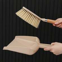 2PCS - 1 Dustpan + 1 Broom 1set Mini Dustpan And Brush Set, Wooden Handle Soft Bristle Cleaning Brush, Portable Hanging Desk Sweeper With Teeth Scraper, Small Broom Dustpan Combo For Desktop, Pet Hair, Keyboard, Home & Car Cleaning - Milky White - View 4