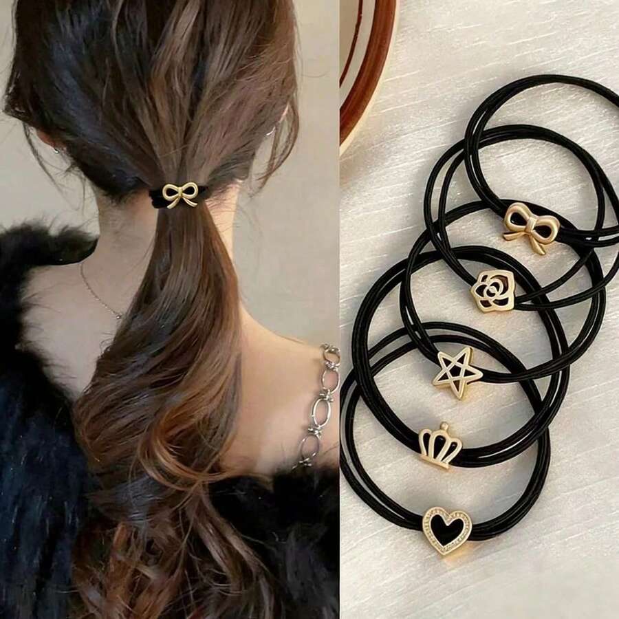 10pcs Vintage Gold Label High Elasticity Heart & Star Shaped Hair Clips, Suitable For Girls Commuting, Hair Accessories