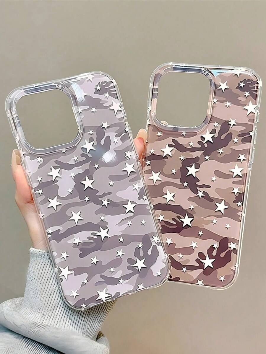 Casing Ponsel Pelindung Motif Bintang Pink Kamuflase Mewah Retro Kompatibel dengan iPhone 17 Pro Max 16 15 14 13 11 12 Pro Max 16 15 14 Plus Kreatif Lucu Tahan Guncangan Bumper Lembut Anti Jatuh - MultiWarna - View 1
