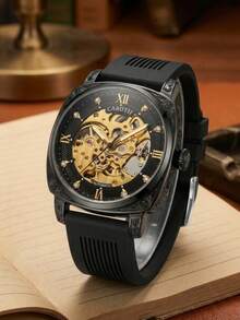 1pc Men's Luminous Engraved Hollow Design Elegant Business Style Versatile Automatic Mechanical Wrist Watch - Mouldless - View 16