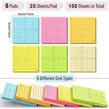 6pcs Colorful Square Mini Sticky Note Pads - 25 Sheets Per Pad, 3x3 Inch, With Various X Y Axis Coordinate Grid Designs - Perfect For Office Supplies, Study Organization And Note Taking - Multicolor - View 3