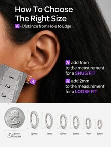 EleRunis 1PC 925 Sterling Silver Classic Moissanite Diamond 6-12mm Rook Huggie Earrings Conch Seamless Clicker Labret Cartilage Nose Piercing Ring For Daily - Silver - View 8