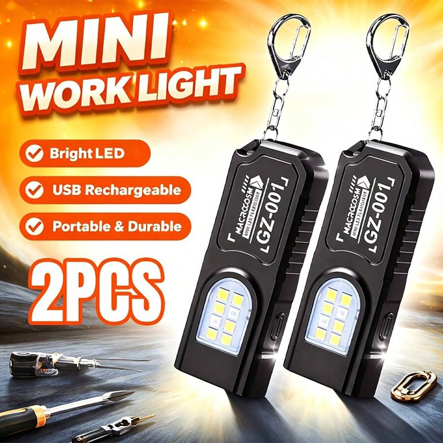 2pcs Mini LED Flashlight, USB Rechargeable Red & Blue Dual Flashing Light, Clip Design, Portable Hands-Free Reading & Work Light, Suitable For Repair, Work, Reading, Camping, Fishing, 5 Adjustable Brightness Modes - Black - View 1