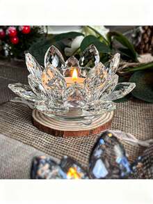 1pc Crystal Lotus Tea Light Candle Holder/Glass Tea Light Candle Holder Decor, Suitable For Christmas, Home, Wedding Party - Multicolor - View 11