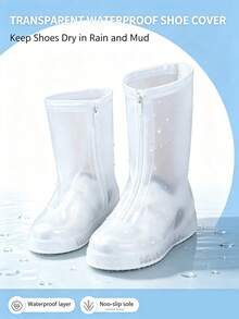 2pcs Reusable Waterproof Shoe Covers With Zipper, Unisex Rain Shoe Protectors, Non-Slip Outdoor Foot Covers, Portable Rain Boots, Blocks Rain And Mud, Suitable For Hiking, Cycling, Walking, Travel And Daily Commute - A - View 11