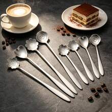 4/8pcs Flower-Shaped Stainless Steel Coffee Spoons, Floral Heart Rose Dessert Spoons, Long Handle Stirring Spoons, Short Handle Decorative Mini Teaspoons, Dishwasher , Suitable For Yogurt Ice Cream Cake Party Wedding Birthday Holiday Home Kitchen, Christmas Gift - Silver - View 8